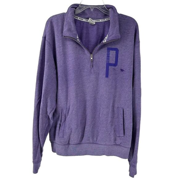 PINK Victorias Secret Quarter Zip Pullover Size L Purple Athleisure Sweatshirt - Picture 1 of 8